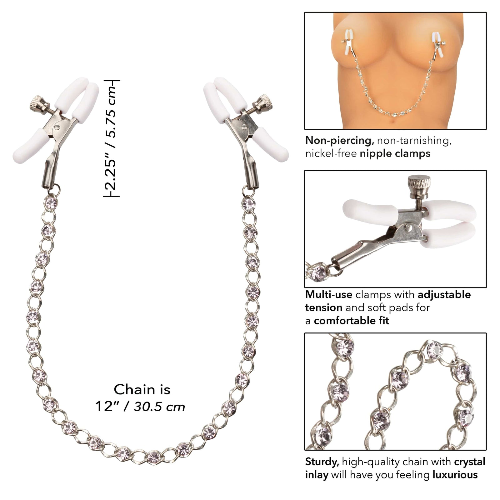 Durio.sg: California Exotics - Nipple Play Crystal Chain Nipple Clamps  (Silver) Nipple Clamps (Non Vibration)