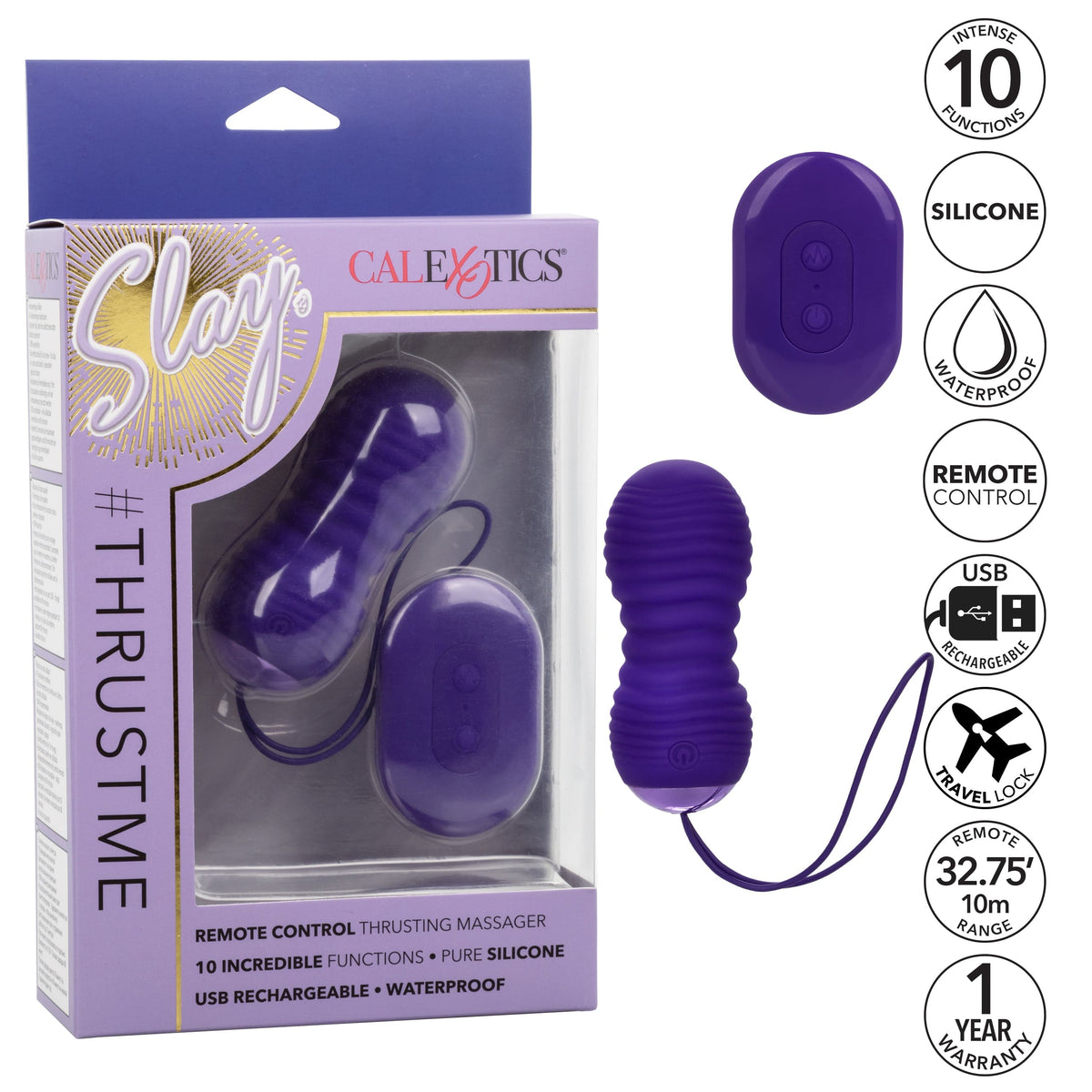 California Exotics - Slay ThrustMe Remote Control Thursting Egg Massager (Purple) -  Wireless Remote Control Egg (Vibration) Rechargeable  Durio.sg